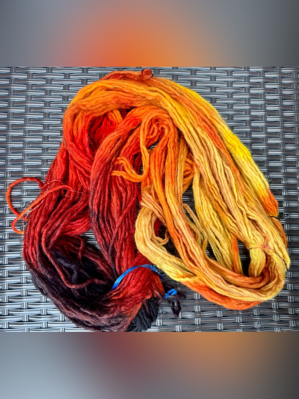 Hand-Dyed Gradient Yarn Skein in Red, Orange & Yellow